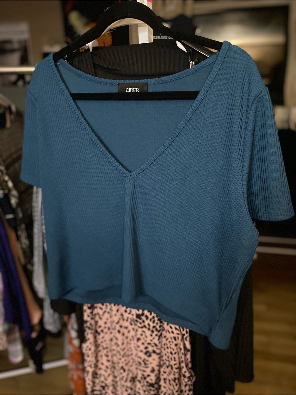 Cider Teal Ribbed V-Neck Crop Top